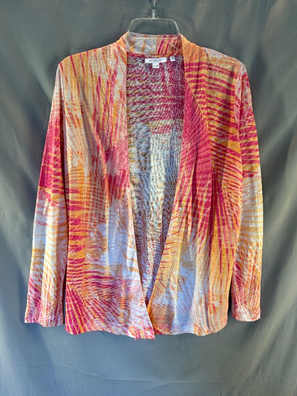 Chico's Linen Wispy Palm Cardigan Top in Strawberry Margarita color Size S (NWT)
